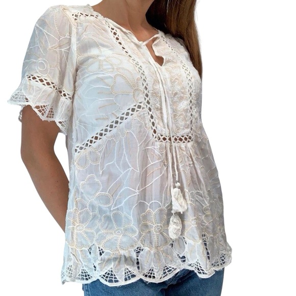 Anthropologie Feather Bone Adler Embroidered Blouse Size 14 NEW - Picture 4 of 9